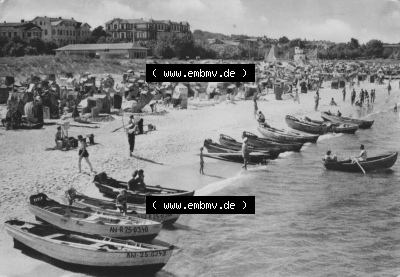 Ansichtskarte der DDR Ahlbeck auf Usedom 1961, Grußkarte vom Strand bei Ahlbeck, Verlag Konsum Foku Magdeburg, zum herunterladen... Sammlung