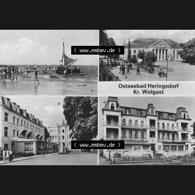 Ansichtskarte mit Ansicht Ostseebad Heringsdorf 1982, Am Strand, Kulturhaus, Am Markt, FDGB-Erholungsheim. Alte Ansichtskarte der DDR Bezirk Rostock, Kreis Bad Wolgast,... Sammlung
