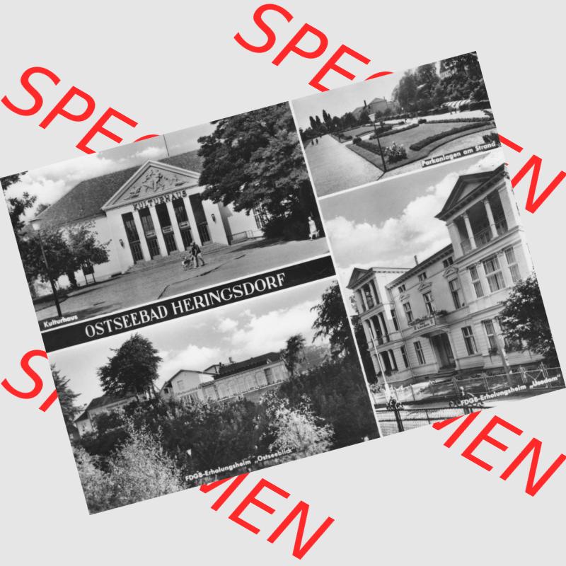 Ansichtskarte mit Ansicht Ostseebad Heringsdorf 1968, Kulturhaus, Parkanlagen am Strand, FDGB-Erholungsheime. Alte Ansichtskarte der DDR Bezirk Rostock, Kreis Bad Wolgast,... Sammlung