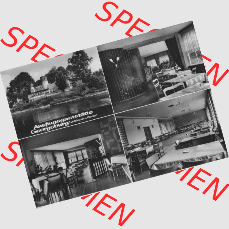 Ansichtskarte Heldge-Verlag Köthen/Anhalt DDR gemischte s/w, schwarzweiß, graustufen Sammlung der Jahre 1960er, 1969, Ausflugsgaststätte Georgsburg bei Könnern... Sammlung