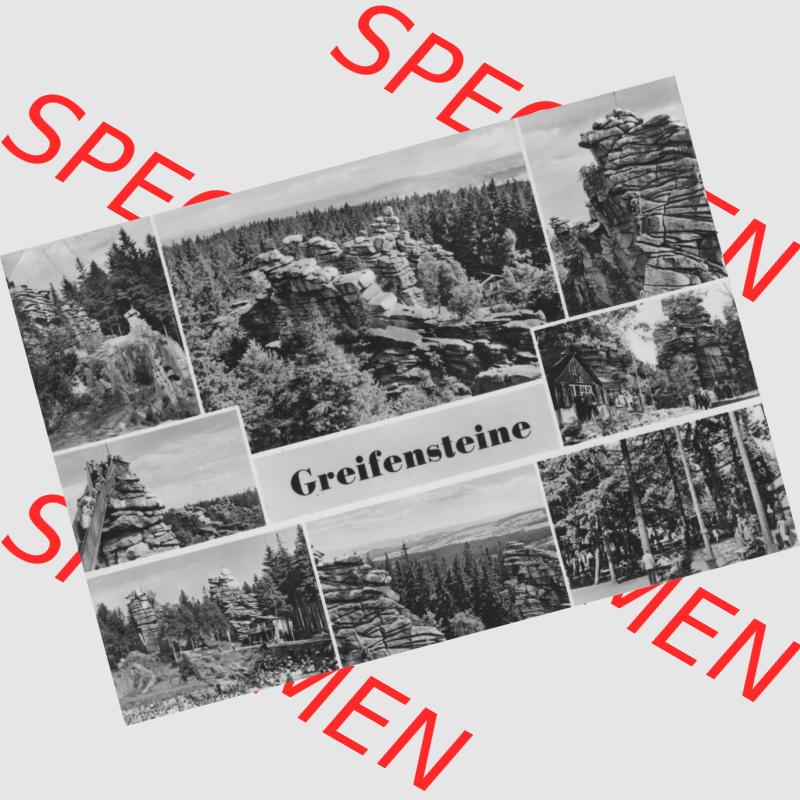Ansichtskarte Erhard Neubert KG - Karl-Marx-Stadt DDR gemischte Ansichtskarten Sammlung mit 7-Bildkarte in s/w Schwarzweiß bzw. Graustufen 1970, Greifensteine auf 7-Bildkarte bzw.... Sammlung