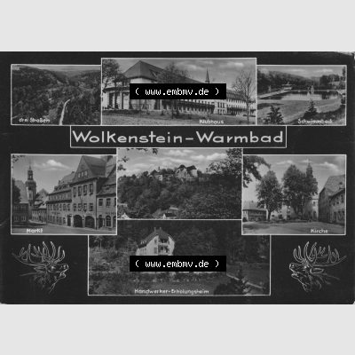 Ansichtskarte Erhard Neubert KG - Karl-Marx-Stadt DDR gemischte Ansichtskarten Sammlung mit 7-Bildkarte in s/w Schwarzweiß bzw. Graustufen 1962, Wolkenstein-Warmbad, 7-Bildkarte... Sammlung