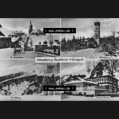 Ansichtskarte Erhard Neubert KG - Karl-Marx-Stadt DDR gemischte Ansichtskarten Sammlung mit 4-Bildkarte in s/w Schwarzweiß bzw. Graustufen 1970, Annaberg-Buchholz im Erzgebirge,... Sammlung