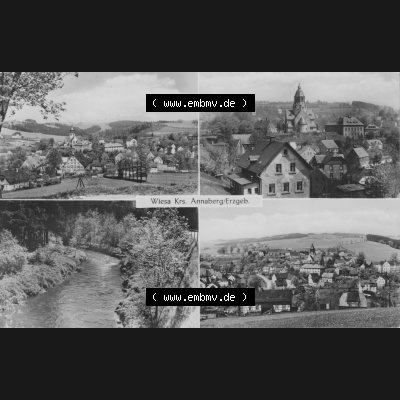 Ansichtskarte Erhard Neubert KG - Karl-Marx-Stadt DDR gemischte Ansichtskarten Sammlung mit 4-Bildkarte in s/w Schwarzweiß bzw. Graustufen 1960, Wiesa im Kreis Annaberg - Erzgebirge,... Sammlung