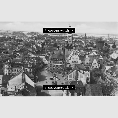 Ansicht Einbildkarte Erhard Neubert KG - Karl-Marx-Stadt DDR Sachsen 1963, Döbeln in Sachsen Blick von der Kirche, auf Einbildkarte. Digitales Bildmaterial von Ansichtskarten in... Sammlung