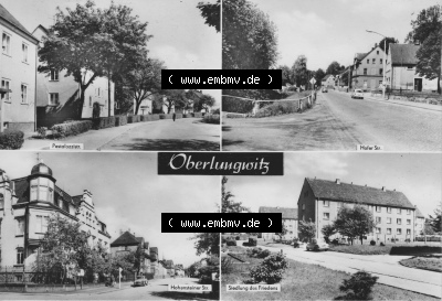 1969, Oberlungwitz, Vierbildkarte vom Verlag Erhard Neubert KG mit Siedlung des Friedens, Hohensteiner Straße, Hofer Straße. Sammlung