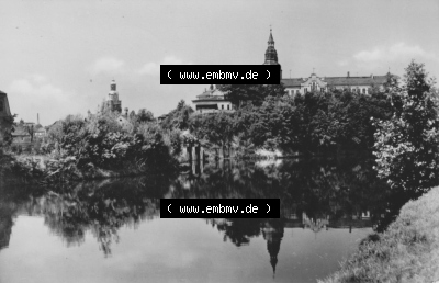 1963, Döbeln in Sachsen Schloßberg mit Schule, auf Einbildkarte, zum herunterladen freigegeben Sammlung