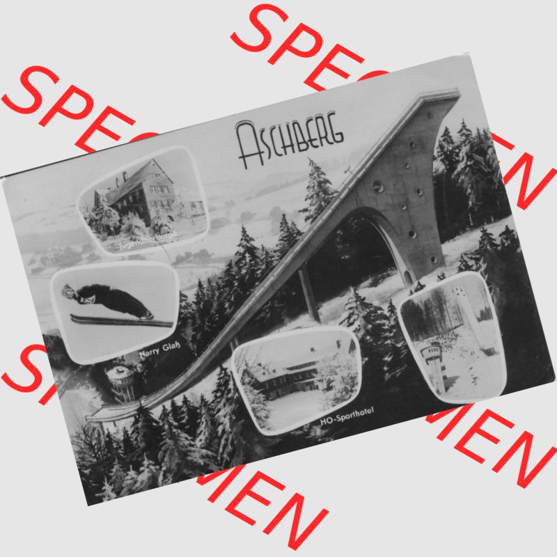 Dick-Foto-Verlag Erlbach I.V. aus Sammlung Große Aschberg-Schanze in Klingental. Das Digital JPG-Bild der Ansichtskarte aus einen Ort im Vogtland der DDR im Vogtland kann günstig... Sammlung