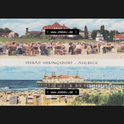 Ansichtskarte Verlag Felix Setecki Berlin der DDR, Sammlung Bezirk Rostock 1967, Seebad Heringsdorf - Ahlbeck, FDGB-Heim und Seebrücke, Verlag Felix Setecki Berlin.... Sammlung