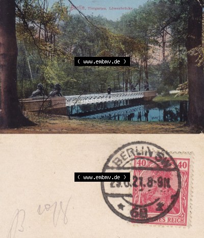 Ansichtskarten aus dem Deutschen Reich, Berlin-Tiergarten 1921, Löwenbrücke im Tiergarten (1) Sammlung