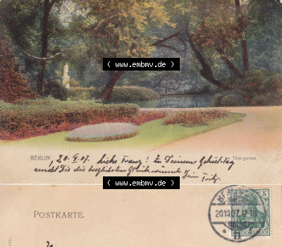 Ansichtskarten aus dem Deutschen Reich, Berlin-Tiergarten 1907, OKT 07, Berlin Thiergarten (1) Sammlung