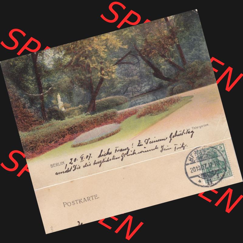 Ansichtskarten aus dem Deutschen Reich, Berlin-Tiergarten 1907, OKT 07, Berlin Thiergarten (1) Sammlung