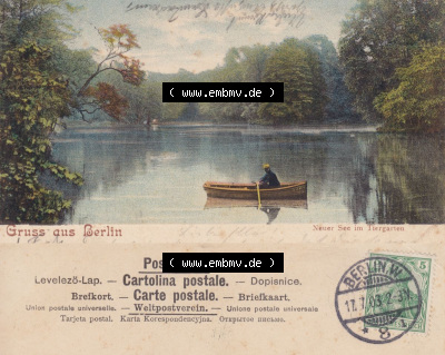 Ansichtskarten aus dem Deutschen Reich, Berlin-Tiergarten 1903, Gruss aus Berlin, Neuer See im Tiergarten (1) Sammlung