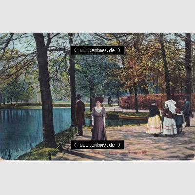 Ansichtskarten aus dem Deutschen Reich, Berlin-Tiergarten 1911, Berliner Tiergarten am See, BRiefmarke mit Stempel 1911 (1) Sammlung