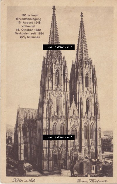 Ansichtskarten aus dem Deutschen Reich, Preußen, Provinz Rheinland, Stadt Köln, Sammlung vor 1945, Köln am Rhein, Dom Westseite,... Sammlung