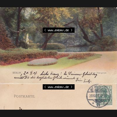 Ansichtskarten aus dem Deutschen Reich, Berlin-Tiergarten 1907, OKT 07, Berlin Thiergarten (1) Sammlung