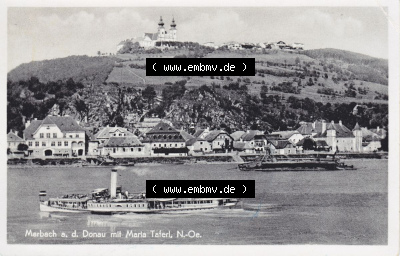 Ansichtskarte Österreich / Austria, Bundesland Niederösterreich: Unsortiert in s/w Schwarzweiß Marbach, Donau mit Maria Taferl... Sammlung