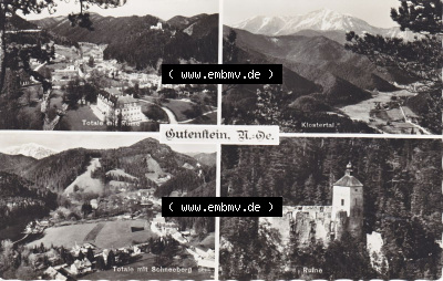 Ansichtskarte Österreich / Austria, Bundesland Niederösterreich: Unsortiert in s/w Schwarzweiß Gutenstein, Totale mit Ruine... Sammlung
