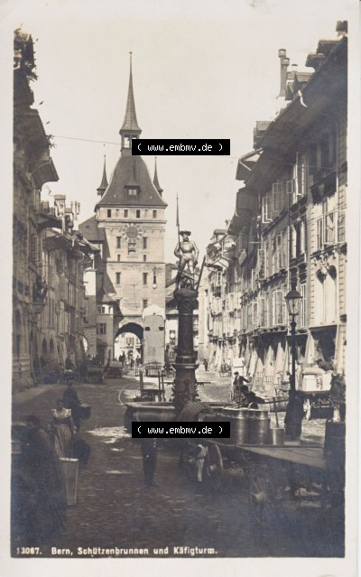 Ansichtskarte Schweiz, Karton Bern, Verwaltungskreis Bern-Mittelland, Stadt Bern, vor 1945 In s/w Schwarzweiß 13067, Bern, Schützenbrunnen... Sammlung