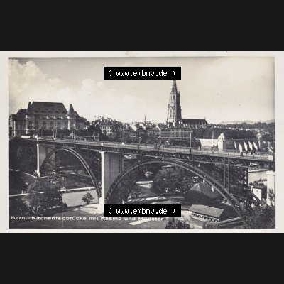 Ansichtskarte Schweiz, Karton Bern, Verwaltungskreis Bern-Mittelland, Stadt Bern, vor 1945 In s/w Schwarzweiß Bern, Kirchenfeldbrücke mit Kasino und Münster... Sammlung