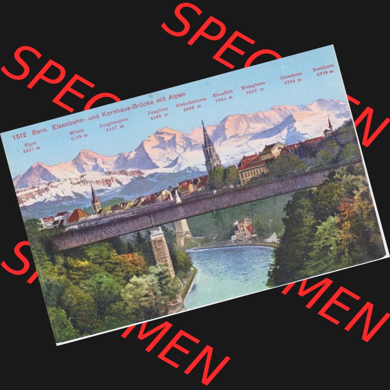 Ansichtskarte Schweiz, Karton Bern, Verwaltungskreis Bern-Mittelland, Stadt Bern, Lithografie vor 1945, 1512 Bern, Eisenbahn und Kornhausbrücke mit Alpen (1) Sammlung