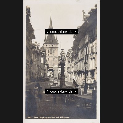 Ansichtskarte Schweiz, Karton Bern, Verwaltungskreis Bern-Mittelland, Stadt Bern, vor 1945 In s/w Schwarzweiß 13067, Bern, Schützenbrunnen und Käfigturm... Sammlung