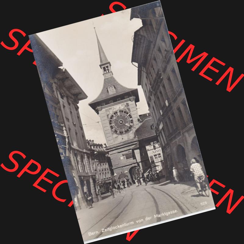 Ansichtskarte Schweiz, Karton Bern, Verwaltungskreis Bern-Mittelland, Stadt Bern, vor 1945 In s/w Schwarzweiß Bern, Zeitglockenturm von der Marktgasse (1) Sammlung