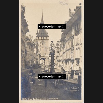 Ansichtskarte Schweiz, Karton Bern, Verwaltungskreis Bern-Mittelland, Stadt Bern, vor 1945 In s/w Schwarzweiß 13067, Bern Schützenbrunnen und Kafigturm (1) Sammlung