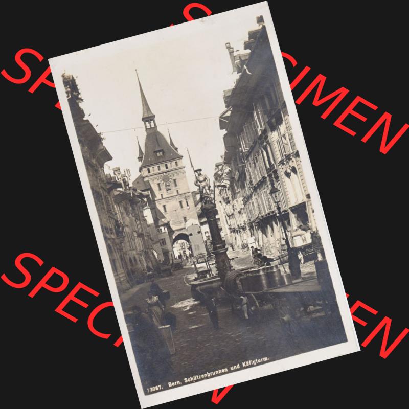 Ansichtskarte Schweiz, Karton Bern, Verwaltungskreis Bern-Mittelland, Stadt Bern, vor 1945 In s/w Schwarzweiß 13067, Bern, Schützenbrunnen und Käfigturm... Sammlung