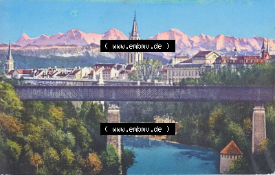 Ansichtskarte Schweiz, Karton Bern, Verwaltungskreis Bern-Mittelland, Stadt Bern, Lithografie vor 1945, Bern, Eisenbahnbrücke... Sammlung