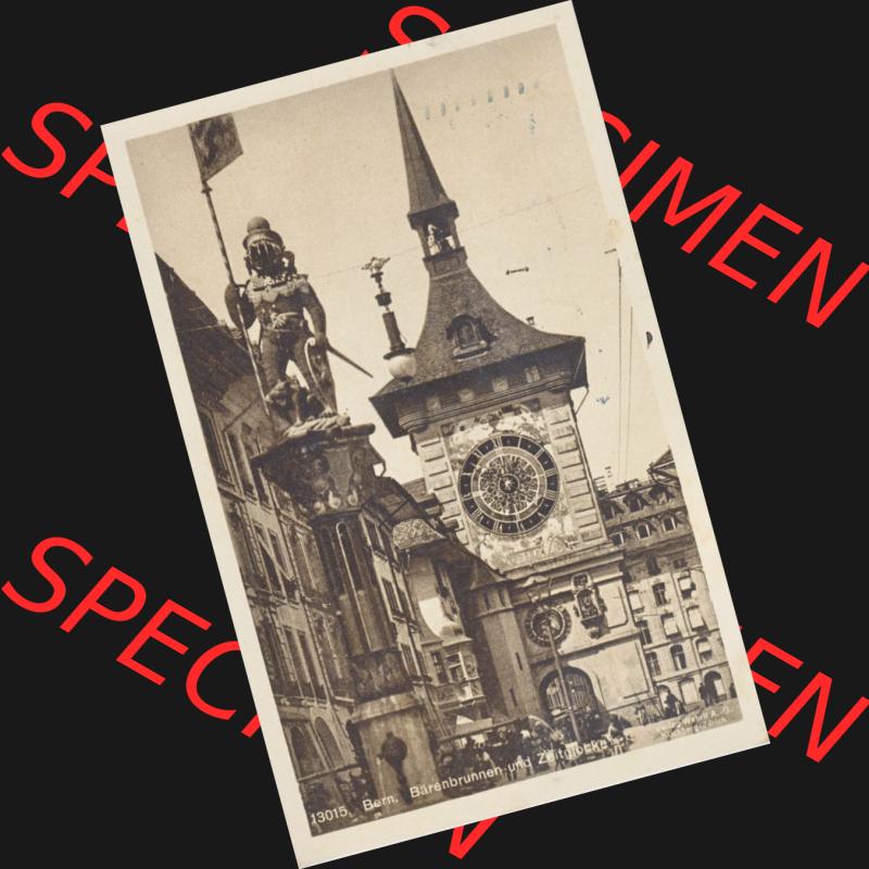 Ansichtskarte Schweiz, Karton Bern, Verwaltungskreis Bern-Mittelland, Stadt Bern, vor 1945 In s/w Schwarzweiß Ber, Bärenbrunnen und Zeitglocke (1) Sammlung