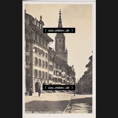 Ansichtskarte Schweiz, Karton Bern, Verwaltungskreis Bern-Mittelland, Stadt Bern, vor 1945 In s/w Schwarzweiß 24398 Bern, Herrengasse und Münster (1) Sammlung