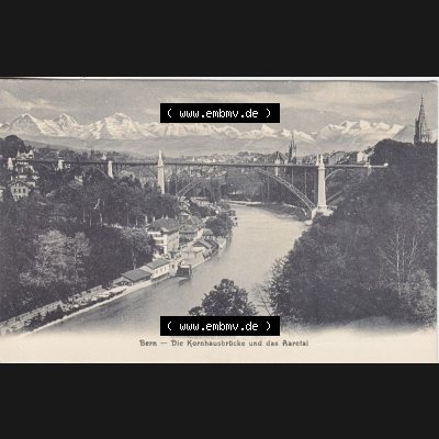 Ansichtskarte Schweiz, Karton Bern, Verwaltungskreis Bern-Mittelland, Stadt Bern, vor 1945 In s/w Schwarzweiß Bern, Die Kornhausbrücke und der Aaretal (1) Sammlung