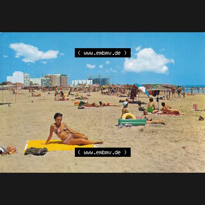 Ansichtskarte Spanien Allgemeine Übersicht in Farbe/Color: schöne Frau am Strand von Spanien. Ansichtskarte aus Spanien allgemein in Farbe, im online Katalog für private... Sammlung