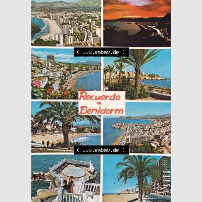 Ansichtskarte Spanien Allgemeine Übersicht in Farbe/Color: Recuerdo de Benidorm. Ansichtskarte aus Spanien allgemein in Farbe, im online Katalog für private Ansichtskarten-Sammler,... Sammlung