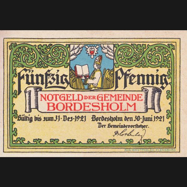 Bordesholm-Linde Notgeld, Notgeldschein 1921, 50 Pfennig Ora et Labora 1326.jpg Quadratbild