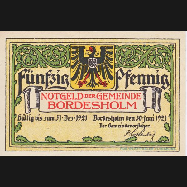 Bordesholm-Linde Notgeld, Notgeldschein 1921, 50 Pfennig Linde.jpg Quadratbild