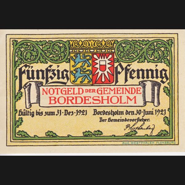 Bordesholm-Linde Notgeld, Notgeldschein 1921, 50 Pfennig VP ewig vngedeelt 1864.jpg Quadratbild