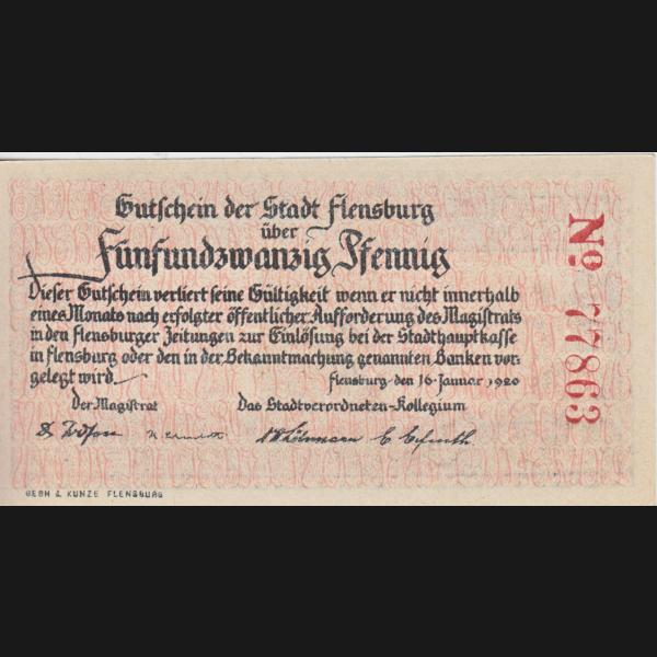 Flensburg, Stadt Notgeld, Notgeldschein 1920, 0004 25 Pf. Tauziehen Rote Seriennummer (2).jpg Quadratbild