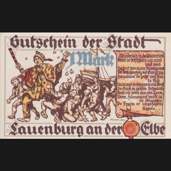 Lauenburg Stadt, Notgeld, Notgeldschein Sparkasse 1 Mark (2).jpg Quadratbild