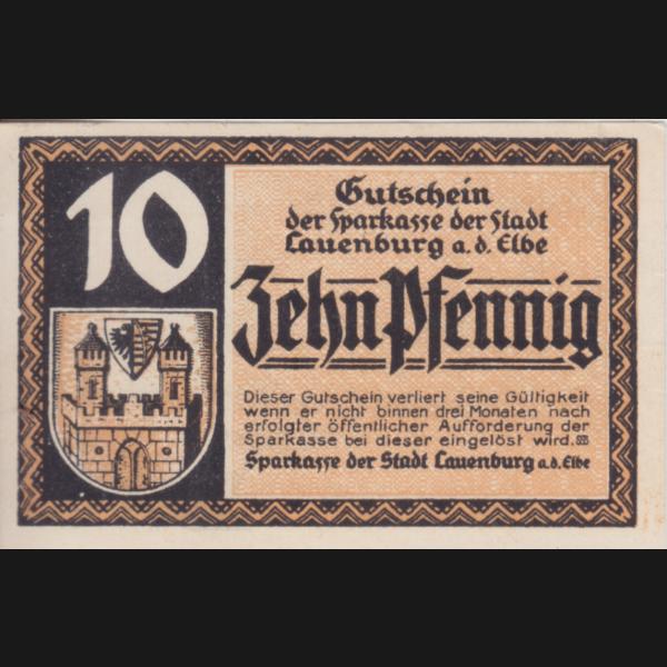 Lauenburg Stadt, Notgeld, Notgeldschein Sparkasse 10 Pfennig - 1 (1).jpg Quadratbild