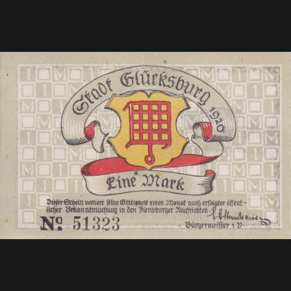 Glücksburg, Stadt Notgeld, Notgeldschein 1920, 1 Mark (1).jpg Quadratbild