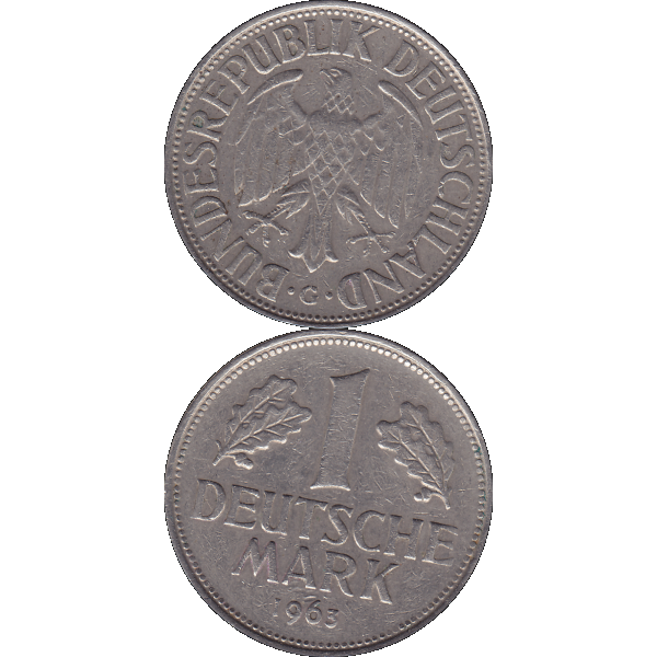 Eine 1 DM Deutsche Mark, 1963 Mzz. G für Karlsruhe (10).png Quadratbild