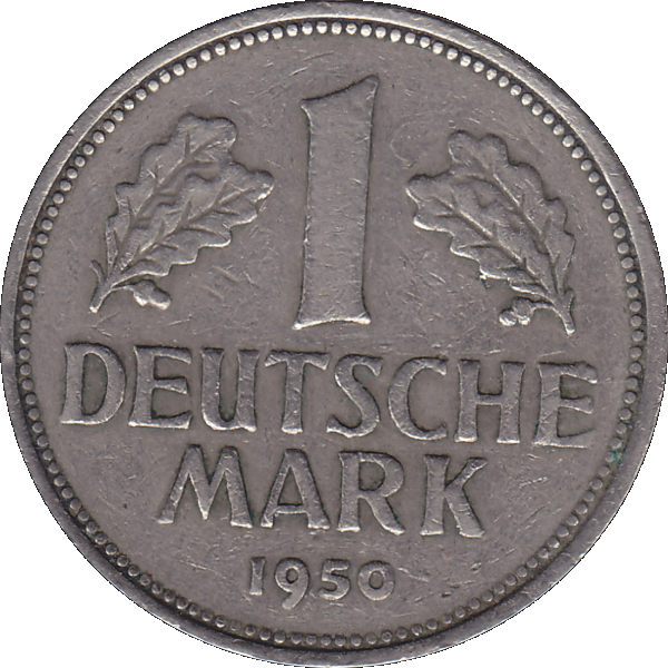 Eine 1 DM Deutsche Mark, 1950 Mzz. F für Stuttgart (8).png Quadratbild