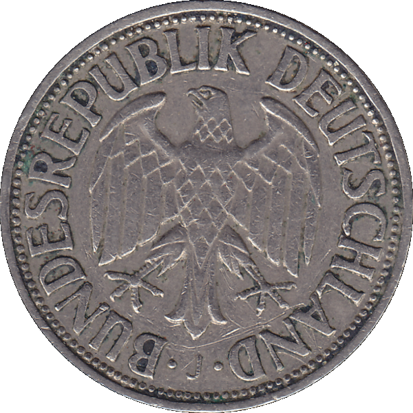 Eine 1 DM Deutsche Mark, 1950 Mzz. J für Hamburg (7).png Quadratbild