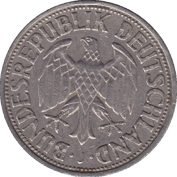 Eine 1 DM Deutsche Mark, 1957 Mzz. J für Hamburg (7).png Quadratbild