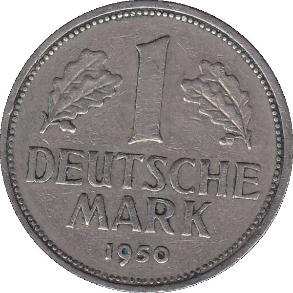 Eine 1 DM Deutsche Mark, 1950 Mzz. J für Hamburg (8).png Quadratbild