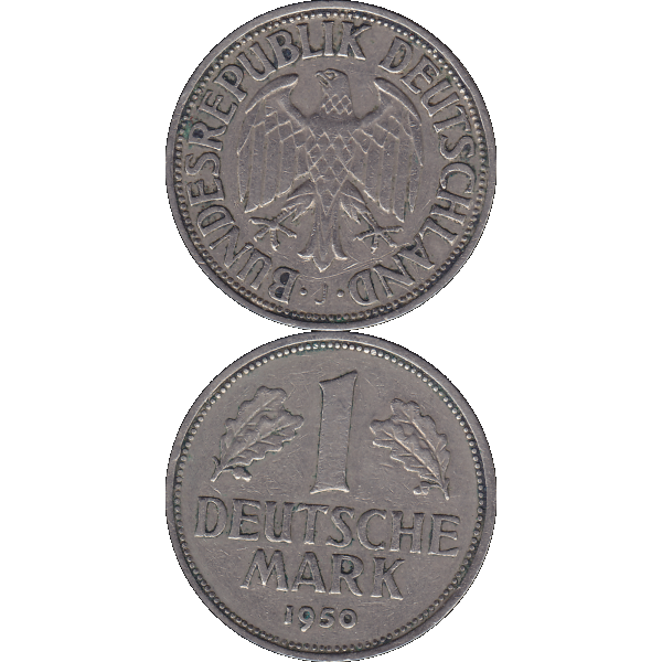 Eine 1 DM Deutsche Mark, 1950 Mzz. J für Hamburg (10).png Quadratbild