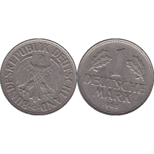 Eine 1 DM Deutsche Mark, 1963 Mzz. G für Karlsruhe (9).png Quadratbild