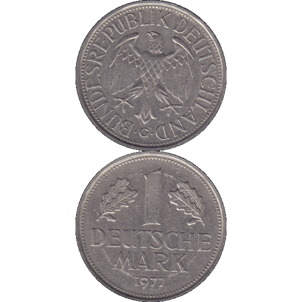 Eine 1 DM Deutsche Mark, 1977 Mzz. G für Karlsruhe (10).png Quadratbild